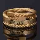 Cuffed Roman Numeral Men's Bracelet Set